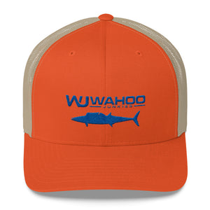 Embroidered Orange/Blue Wahoo Junkies Trucker Hat